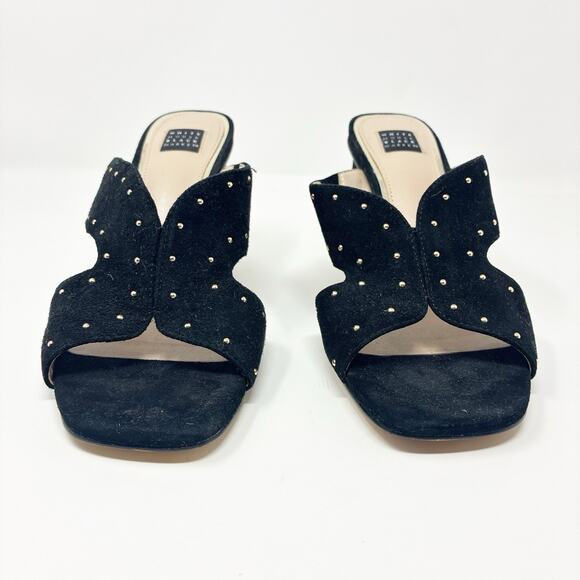 White House Black Market Gold Studded Suede Block Heeled Sandal 8.5 - Picture 3 of 7